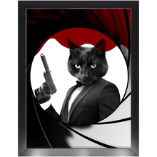 Load image into Gallery viewer, Licence To Chill - James Bond 007 Inspired Custom Pet Portrait Framed Satin Paper Print