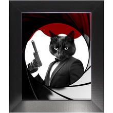 Load image into Gallery viewer, Licence To Chill - James Bond 007 Inspired Custom Pet Portrait Framed Satin Paper Print