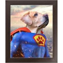 Load image into Gallery viewer, Supermutt - Superman, Superhero Inspired Custom Pet Portrait Framed Satin Paper Print