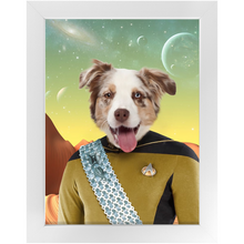 Load image into Gallery viewer, LIEUTENANT WOOF - Star Trek Inspired Custom Pet Portrait Framed Satin Paper Print