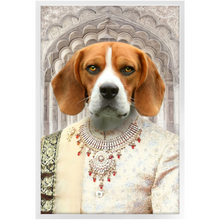 Load image into Gallery viewer, Raj Mahal - Royal Indian Prince Inspired Custom Pet Portrait Framed Satin Paper Print