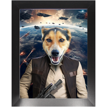 Load image into Gallery viewer, HAM SOSAGE IN SPACE - Hans Solo & Star Wars Inspired Custom Pet Portrait Framed Satin Paper Print