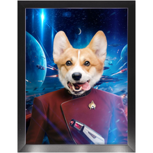 Load image into Gallery viewer, CAPTAIN DIGYARD IN SPACE - Star Trek Inspired Custom Pet Portrait Framed Satin Paper Print