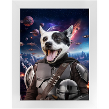 Load image into Gallery viewer, WANDERLORIAN IN SPACE - Mandalorian & Star Wars Inspired Custom Pet Portrait Framed Satin Paper Print