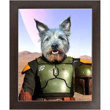 Load image into Gallery viewer, Bob & Fetch- Boba Fett & Star Wars Inspired Custom Pet Portrait Framed Satin Paper Print