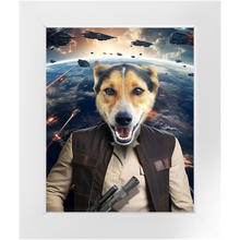 Load image into Gallery viewer, HAM SOSAGE IN SPACE - Hans Solo & Star Wars Inspired Custom Pet Portrait Framed Satin Paper Print