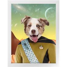 Load image into Gallery viewer, LIEUTENANT WOOF - Star Trek Inspired Custom Pet Portrait Framed Satin Paper Print