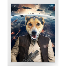 Load image into Gallery viewer, HAM SOSAGE IN SPACE - Hans Solo & Star Wars Inspired Custom Pet Portrait Framed Satin Paper Print