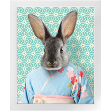 Load image into Gallery viewer, Aozora - Japanese Geisha & Kimono Inspired Custom Pet Portrait Framed Satin Paper Print