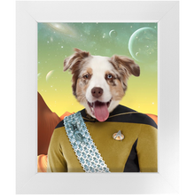 Load image into Gallery viewer, LIEUTENANT WOOF - Star Trek Inspired Custom Pet Portrait Framed Satin Paper Print