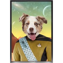 Load image into Gallery viewer, LIEUTENANT WOOF - Star Trek Inspired Custom Pet Portrait Framed Satin Paper Print