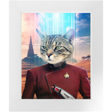 Load image into Gallery viewer, CAPTAIN DIGYARD - BEAMING DOWN - Star Trek Inspired Custom Pet Portrait Framed Satin Paper Print