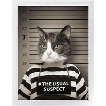Load image into Gallery viewer, The Usual Suspect - Gangster Mugshot Inspired Custom Pet Portrait Framed Satin Paper Print
