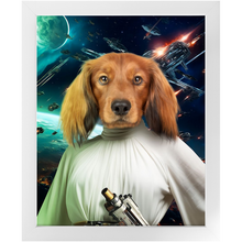 Load image into Gallery viewer, PRINCESS LAYABOUT IN SPACE - Princess Leia & Star Wars Inspired Custom Pet Portrait Framed Satin Paper Print