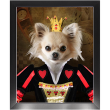 Load image into Gallery viewer, Teeny Queenie - The Queen of Hearts & Alice in Wonderland Inspired Custom Pet Portrait Framed Satin Paper Print