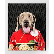 Load image into Gallery viewer, Aka Bara - Japanese Geisha & Kimono Inspired Custom Pet Portrait Framed Satin Paper Print