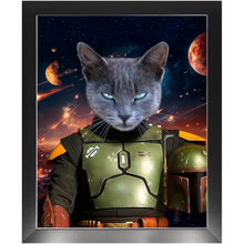 Load image into Gallery viewer, BOB AND FETCH IN SPACE - Boba Fett & Star Wars Inspired Custom Pet Portrait Framed Satin Paper Print