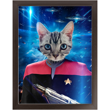 Load image into Gallery viewer, CAPTAIN RUNAWAY IN SPACE  - Star Trek Inspired Custom Pet Portrait Framed Satin Paper Print
