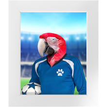 Load image into Gallery viewer, Get Your Kicks- Football, Soccer Player Inspired Custom Pet Portrait Framed Satin Paper Print