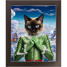 Load image into Gallery viewer, SNOWFLAKE - Christmas elf Inspired Custom Pet Portrait Framed Satin Paper Print
