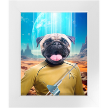 Load image into Gallery viewer, CAPTAIN QUIRK - BEAMING DOWN - Star Trek Inspired Custom Pet Portrait Framed Satin Paper Print