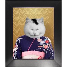 Load image into Gallery viewer, Murasaki No Sanbun - Japanese Geisha & Kimono Inspired Custom Pet Portrait Framed Satin Paper Print