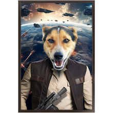 Load image into Gallery viewer, HAM SOSAGE IN SPACE - Hans Solo & Star Wars Inspired Custom Pet Portrait Framed Satin Paper Print