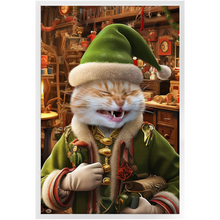 Load image into Gallery viewer, SANTA'S LITTLE HELPER - Christmas Elf Inspired Custom Pet Portrait Framed Satin Paper Print