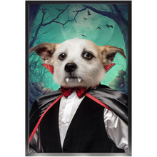 Load image into Gallery viewer, Count Meowt - Count Dracula Inspired Custom Pet Portrait Framed Satin Paper Print