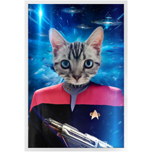 Load image into Gallery viewer, CAPTAIN RUNAWAY IN SPACE  - Star Trek Inspired Custom Pet Portrait Framed Satin Paper Print