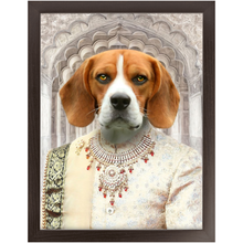 Load image into Gallery viewer, Raj Mahal - Royal Indian Prince Inspired Custom Pet Portrait Framed Satin Paper Print