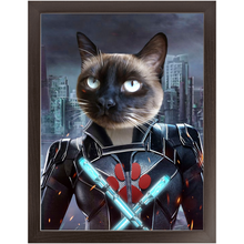 Load image into Gallery viewer, Black Aznite - Black Widow Superhero Inspired Custom Pet Portrait Framed Satin Paper Print