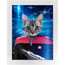 Load image into Gallery viewer, CAPTAIN RUNAWAY IN SPACE  - Star Trek Inspired Custom Pet Portrait Framed Satin Paper Print