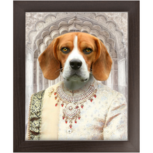 Load image into Gallery viewer, Raj Mahal - Royal Indian Prince Inspired Custom Pet Portrait Framed Satin Paper Print