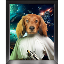 Load image into Gallery viewer, PRINCESS LAYABOUT IN SPACE - Princess Leia & Star Wars Inspired Custom Pet Portrait Framed Satin Paper Print