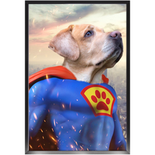 Load image into Gallery viewer, Supermutt - Superman, Superhero Inspired Custom Pet Portrait Framed Satin Paper Print