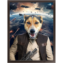 Load image into Gallery viewer, HAM SOSAGE IN SPACE - Hans Solo & Star Wars Inspired Custom Pet Portrait Framed Satin Paper Print