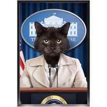 Load image into Gallery viewer, Axis Of Awesome - Cat as President Custom Pet Portrait Framed Satin Paper Print