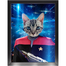 Load image into Gallery viewer, CAPTAIN RUNAWAY IN SPACE  - Star Trek Inspired Custom Pet Portrait Framed Satin Paper Print