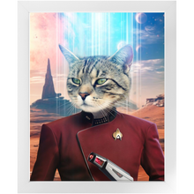 Load image into Gallery viewer, CAPTAIN DIGYARD - BEAMING DOWN - Star Trek Inspired Custom Pet Portrait Framed Satin Paper Print