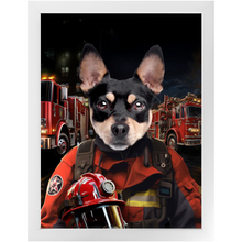 Load image into Gallery viewer, ON FIRE - Firefighter Inspired Custom Pet Portrait Framed Satin Paper Print
