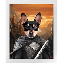 Load image into Gallery viewer, PURR-PARED FOR BATTLE - Lord of the Rings Inspired Custom Pet Portrait Framed Satin Paper Print