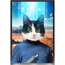 Load image into Gallery viewer, MISTER SPOOK - BEAMING DOWN - Star Trek Inspired Custom Pet Portrait Framed Satin Paper Print