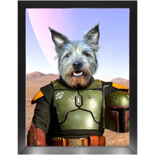 Load image into Gallery viewer, Bob & Fetch- Boba Fett & Star Wars Inspired Custom Pet Portrait Framed Satin Paper Print