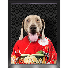 Load image into Gallery viewer, Aka Bara - Japanese Geisha & Kimono Inspired Custom Pet Portrait Framed Satin Paper Print