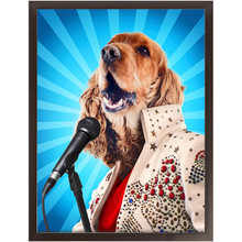 Load image into Gallery viewer, Blue Suede Chew Toy - Elvis Presley, Rock & Roll Inspired Custom Pet Portrait Framed Satin Paper Print