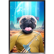 Load image into Gallery viewer, CAPTAIN QUIRK - BEAMING DOWN - Star Trek Inspired Custom Pet Portrait Framed Satin Paper Print