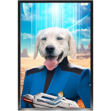 Load image into Gallery viewer, BONE CRUSHER - BEAMING DOWN - Star Trek Inspired Custom Pet Portrait Framed Satin Paper Print