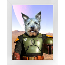 Load image into Gallery viewer, Bob & Fetch- Boba Fett & Star Wars Inspired Custom Pet Portrait Framed Satin Paper Print