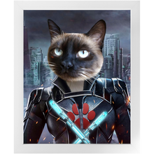 Load image into Gallery viewer, Black Aznite - Black Widow Superhero Inspired Custom Pet Portrait Framed Satin Paper Print